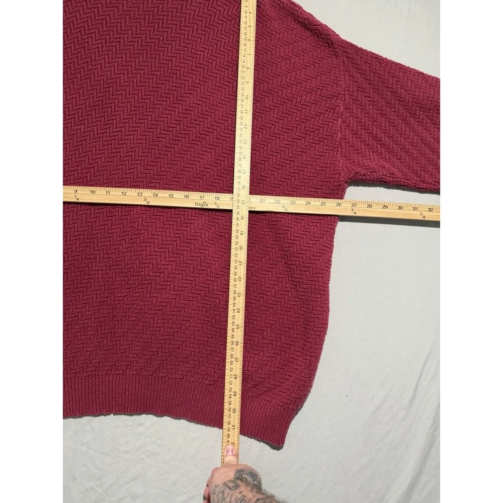 bill blass red burgandy knit heavy ls sweater, 100% cotton, men's xlt